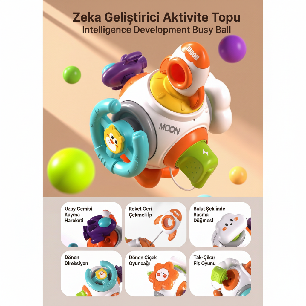 bbsky montessori 6'sı 1 arada eğitici bebek aktivite topu: 12m+ seyahat oyuncağı, duyusal gelişim ve ince motor becerileri için 1 yaş doğum günü hediyesi